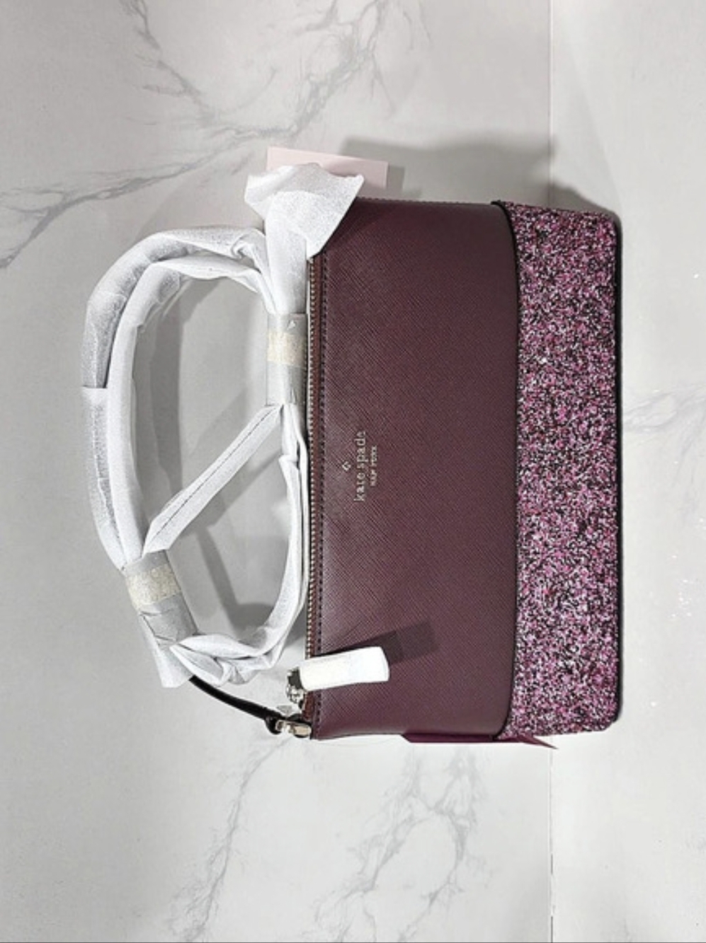Kate Spade Flash Glitter Crossbody Bag in Burgundy & Pink